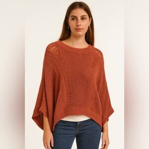 Jessica Simpson Rust Crochet Batwing Sweater Top – Size M